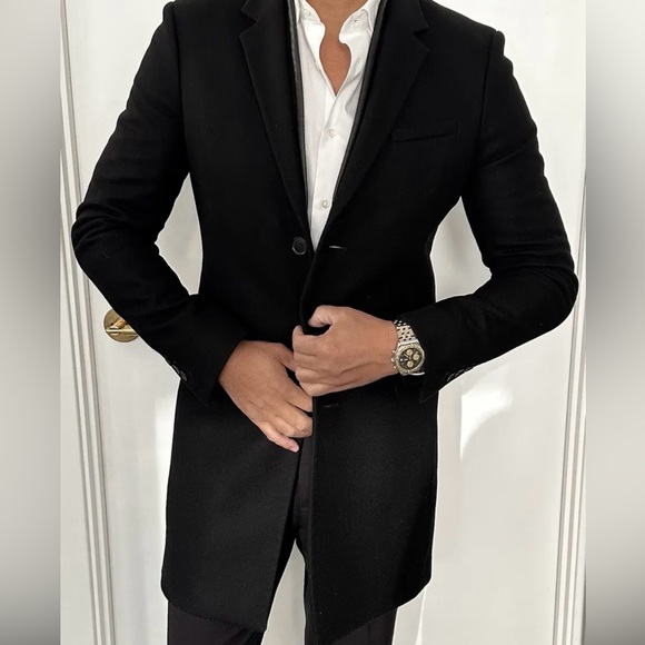 The Kooples Other - SOLD - The Kooples black wool overcoat with leather accent.